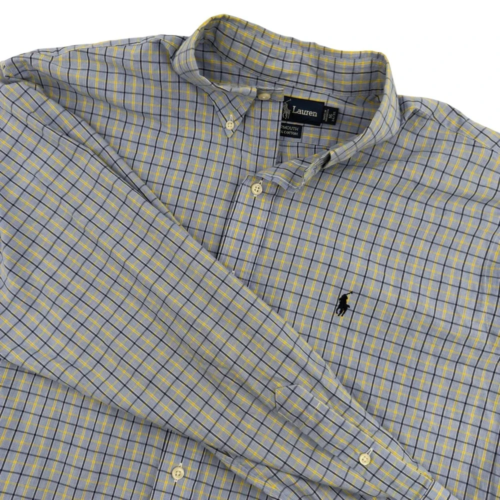 Polo Ralph Lauren Yarmouth Shirt Mens 16 34/35 Blue Yellow Plaid Button-Up